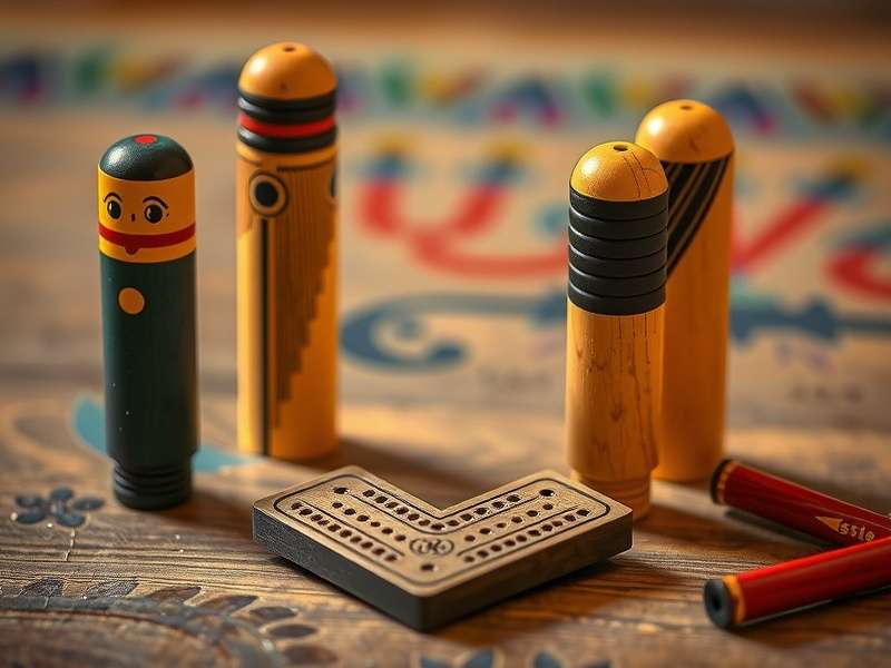 पुरानी लकड़ी की क्रिबेज बोर्ड विभिन्न पेग्स के साथ