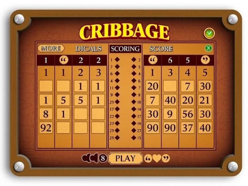 A close-up of a classic wooden Cribbage board with red and blue scoring pegs