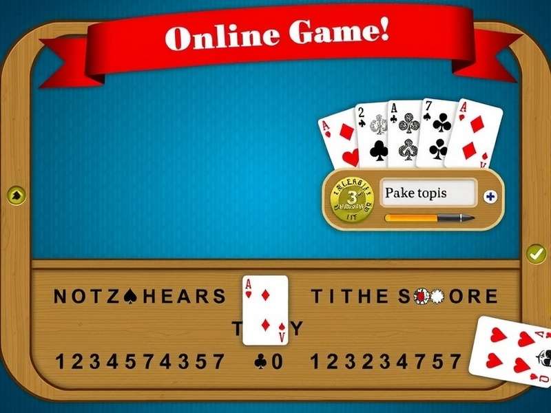 Online Cribbage game interface showing cards and pegs on a virtual board