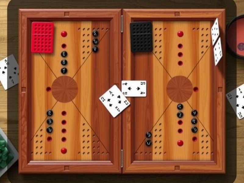 Classic Cribbage board with metal pegs, set against a traditional Indian backdrop