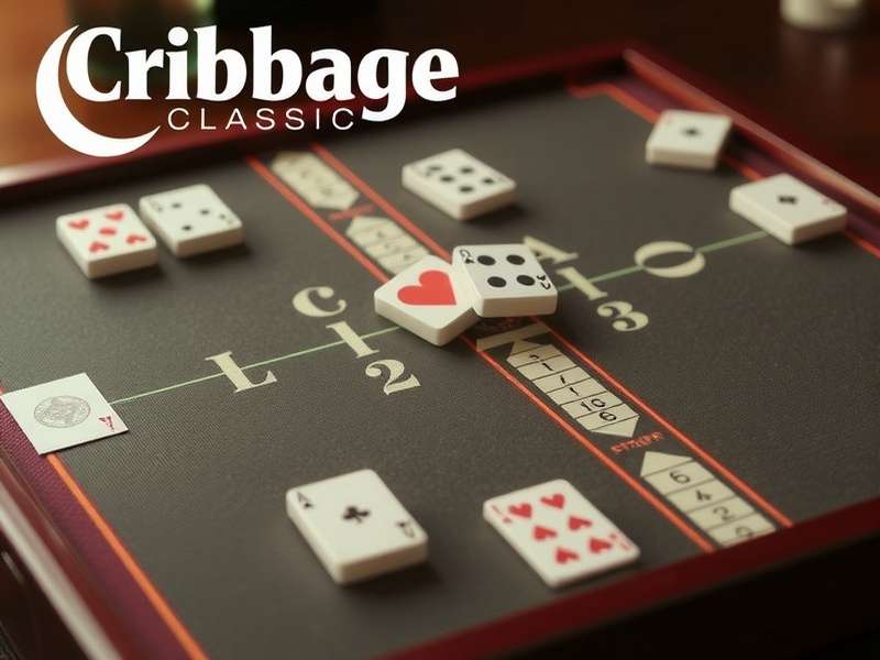 Cribbage Classic board with pegs and cards in an Indian setting — traditional wooden board with metal pegs