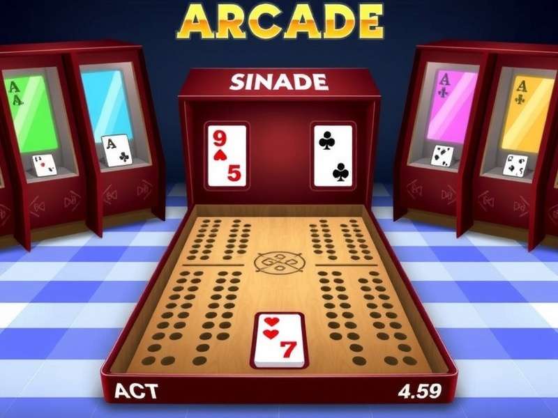 Cribbage Arcade India – scoring board, pegs, and playing cards in a vibrant community setting